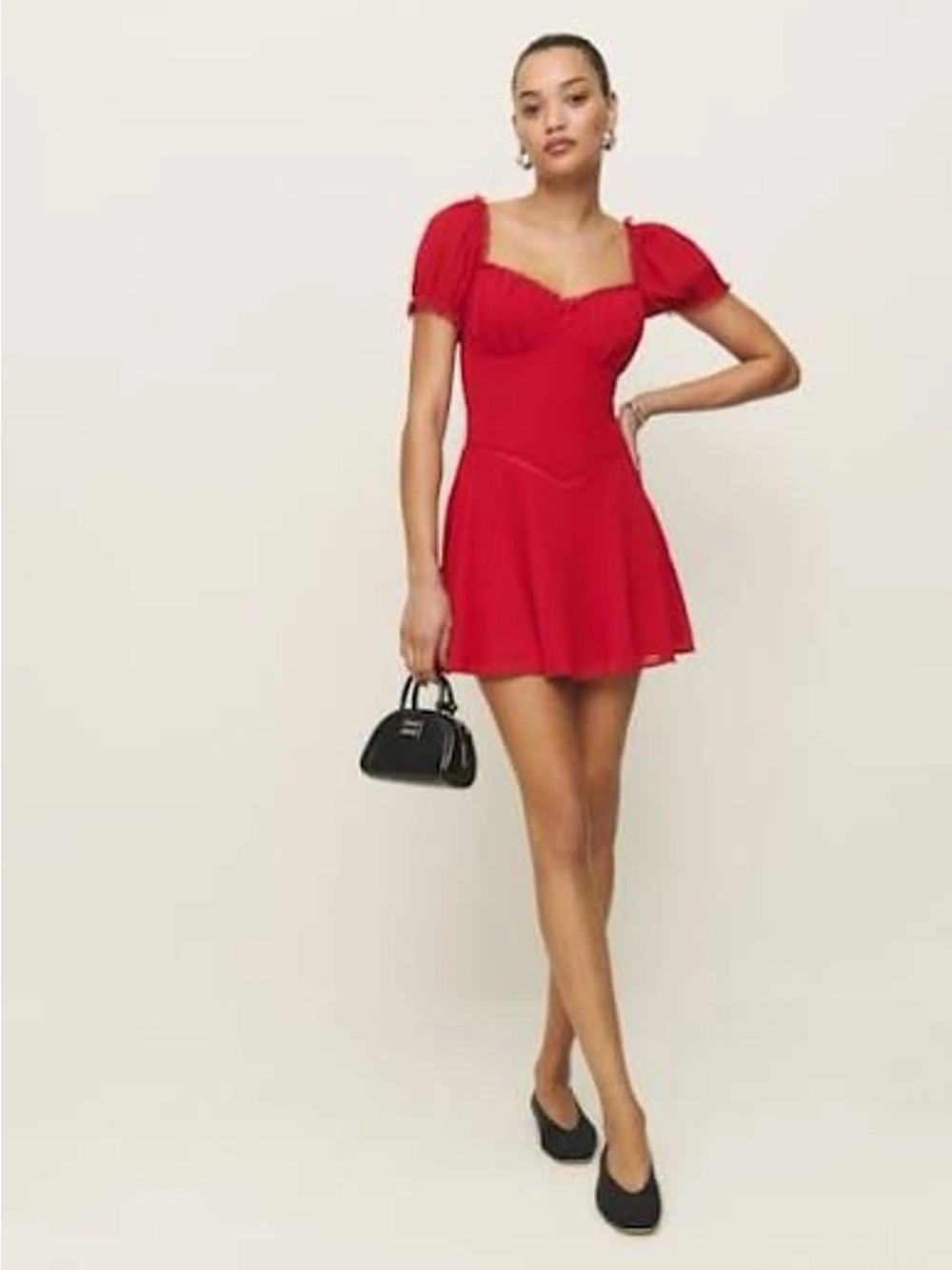 [NEW] Reformation Ondine Red Puff-Sleeve Mini Dress - Size 12